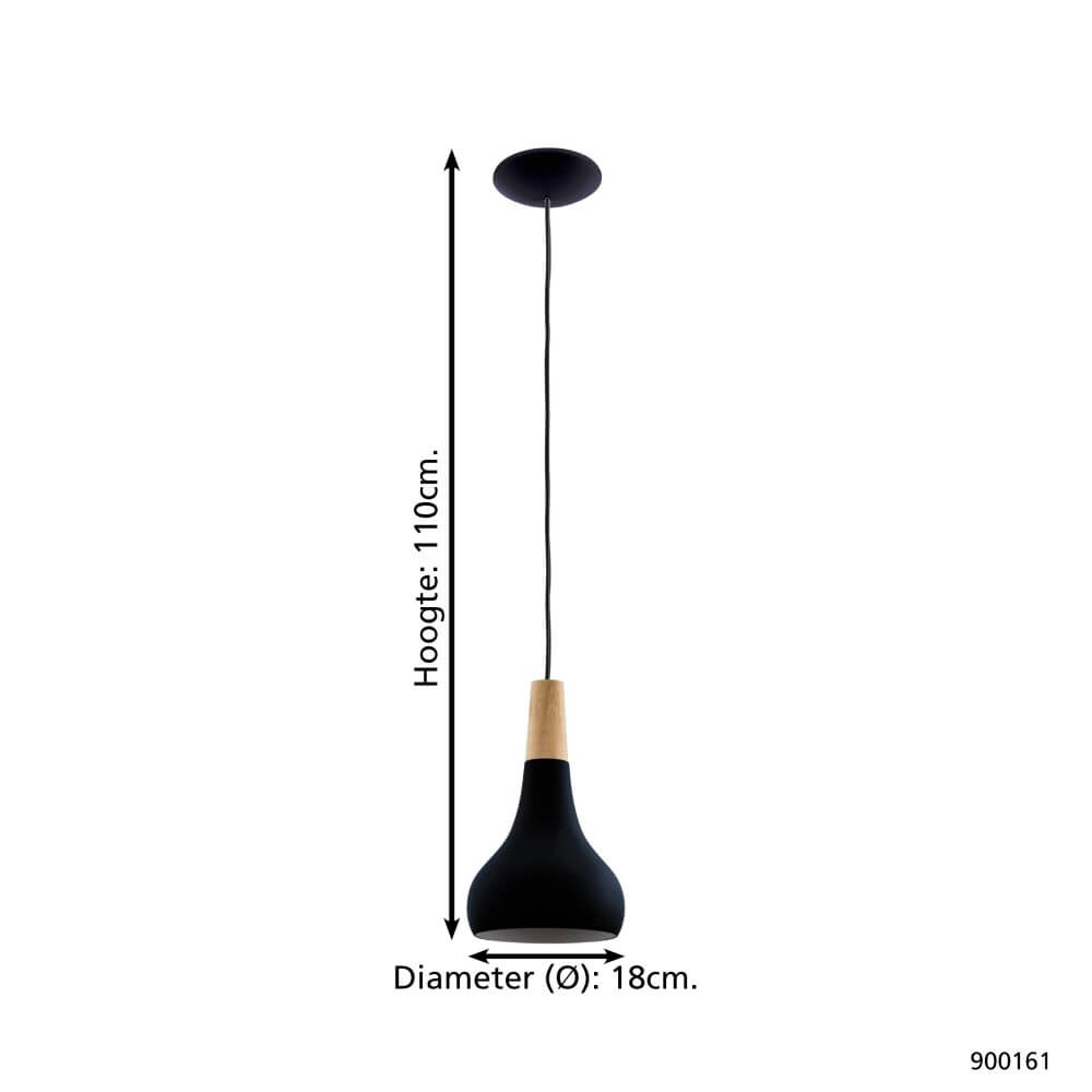 Zwarte hanglamp Sabinar Ø 18cm met hout Eglo 9008606235773