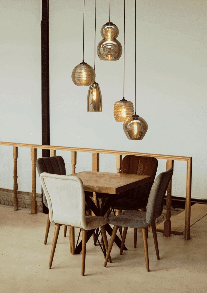 Vide hanglamp Quinto 5 Ø 50cm 5-lichts zwart met smoke glas Masterlight 8718121216539