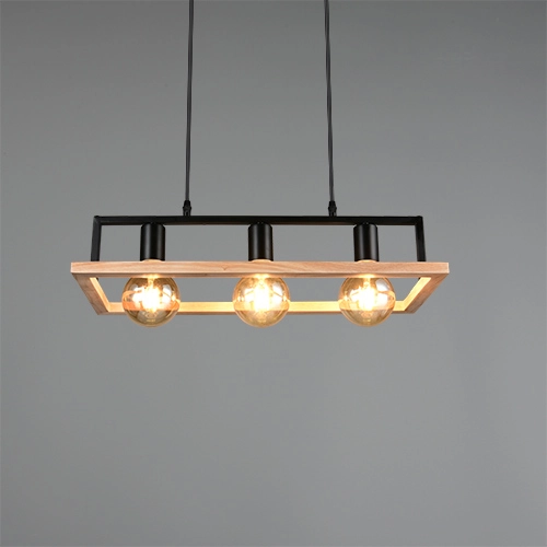 Design hanglamp Bano zwart met hout Trio 4017807673364