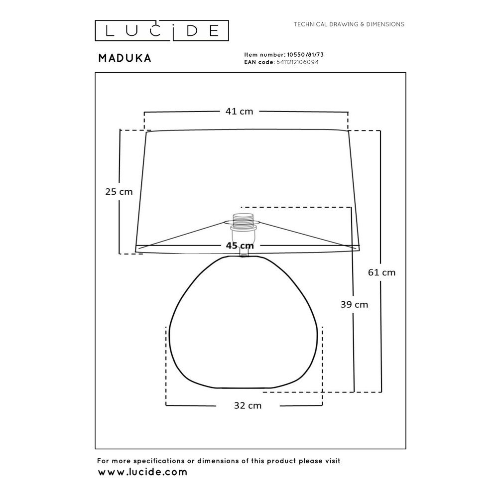 Zeegras schemerlamp Maduka Ø 45cm - zwart/bruin met witte kap Premium by Lucide 5411212106094