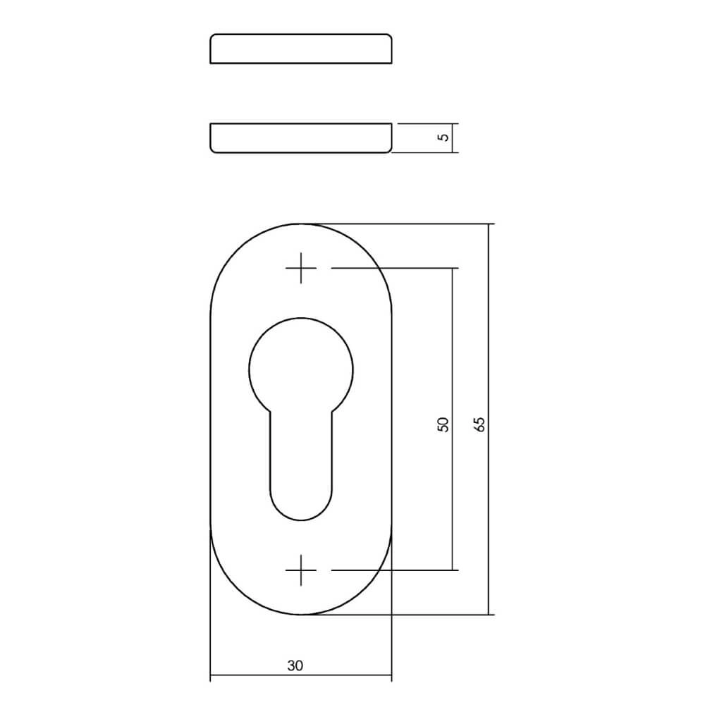 Set van 2 cilinderrozetten Tira ovaal RVS 4mm Intersteel 8714186635414
