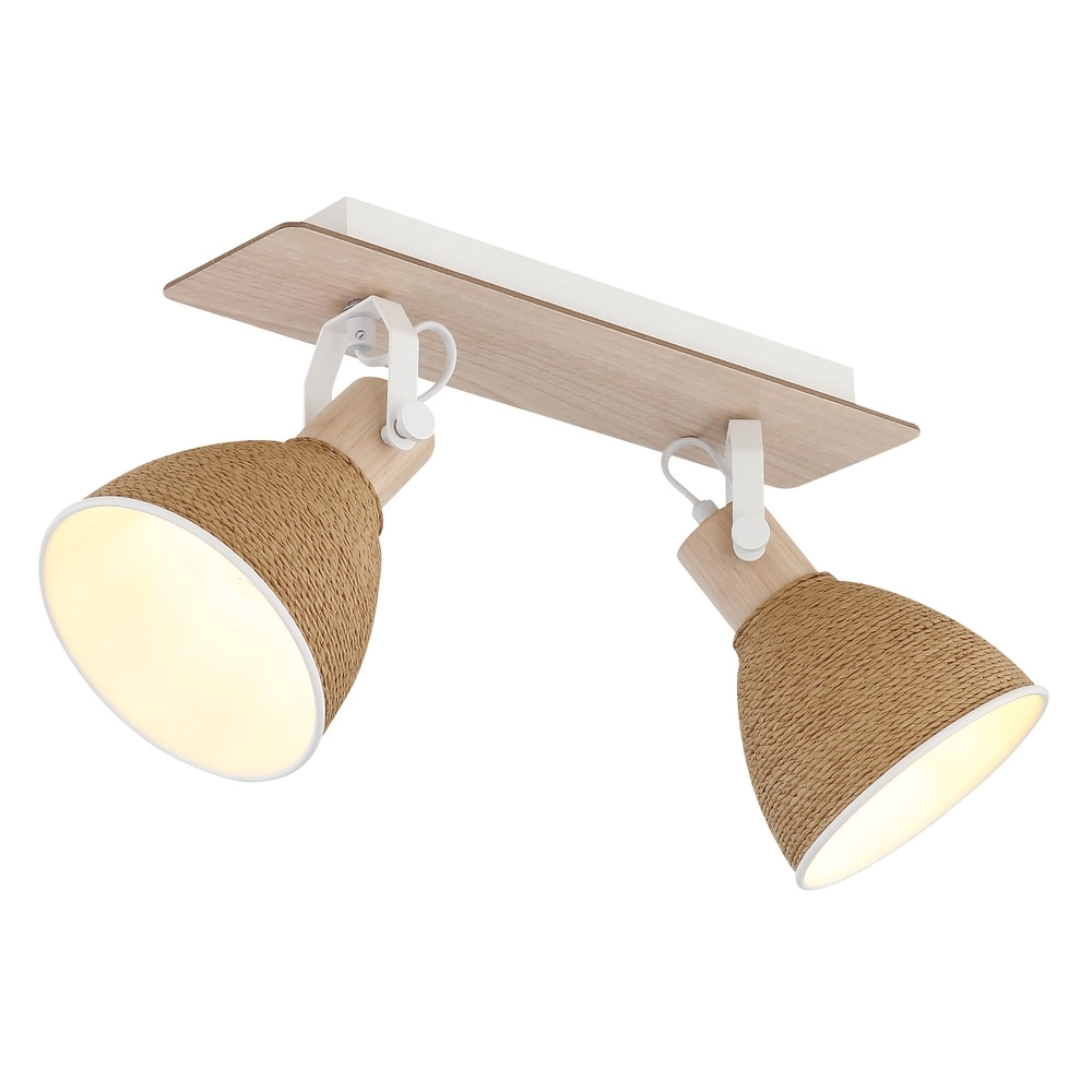 Plafondlamp Lyndon 2-lichts wit met rotan