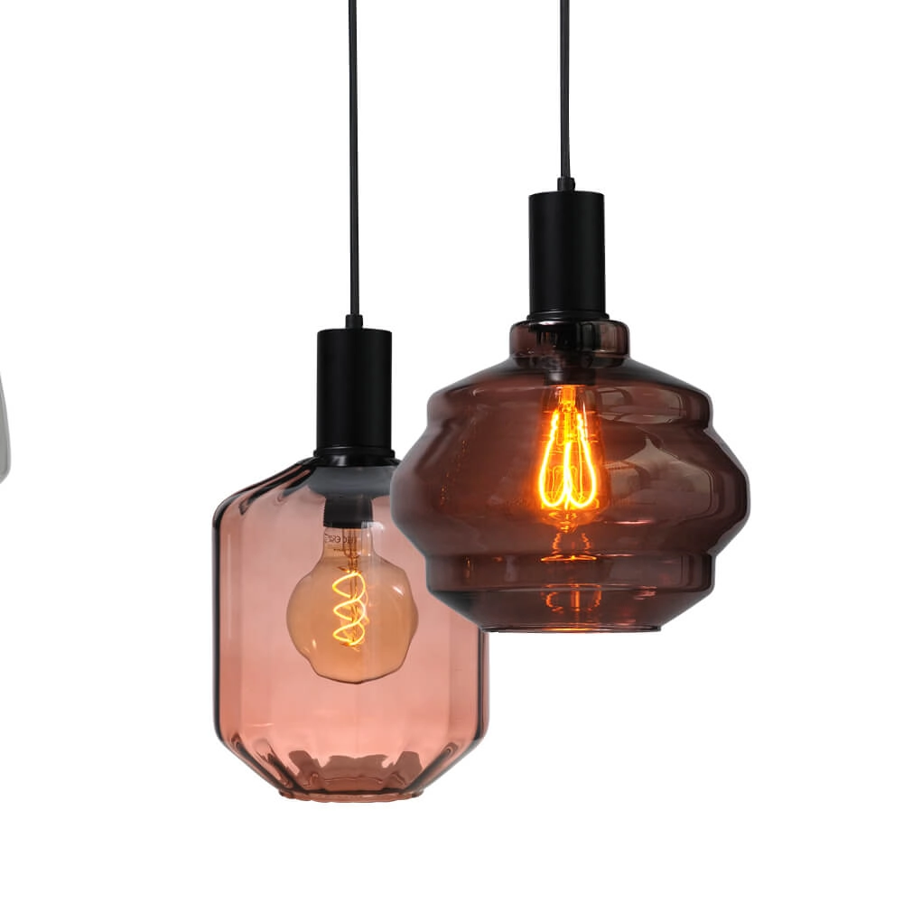 6-lichts hanglamp - zwart - Porto met verschillende glazen Masterlight 8718121270685