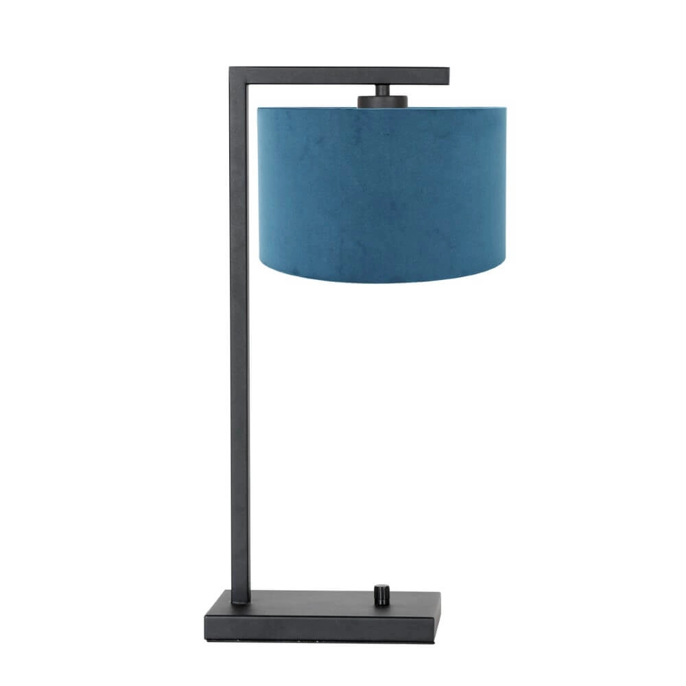 Moderne schemerlamp Stanger zwart met blauw velvet