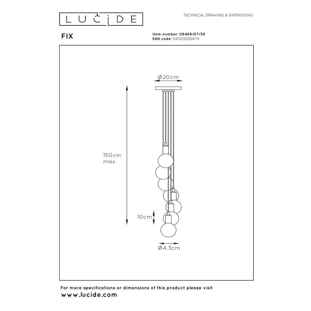 7-lichts hanglamp Fix zwart Lucide 5411212082879
