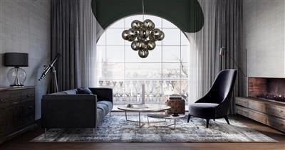Hanglamp Glas Berry Globe 17-lichts zwart met smoke glas Searchlight 5053423190471
