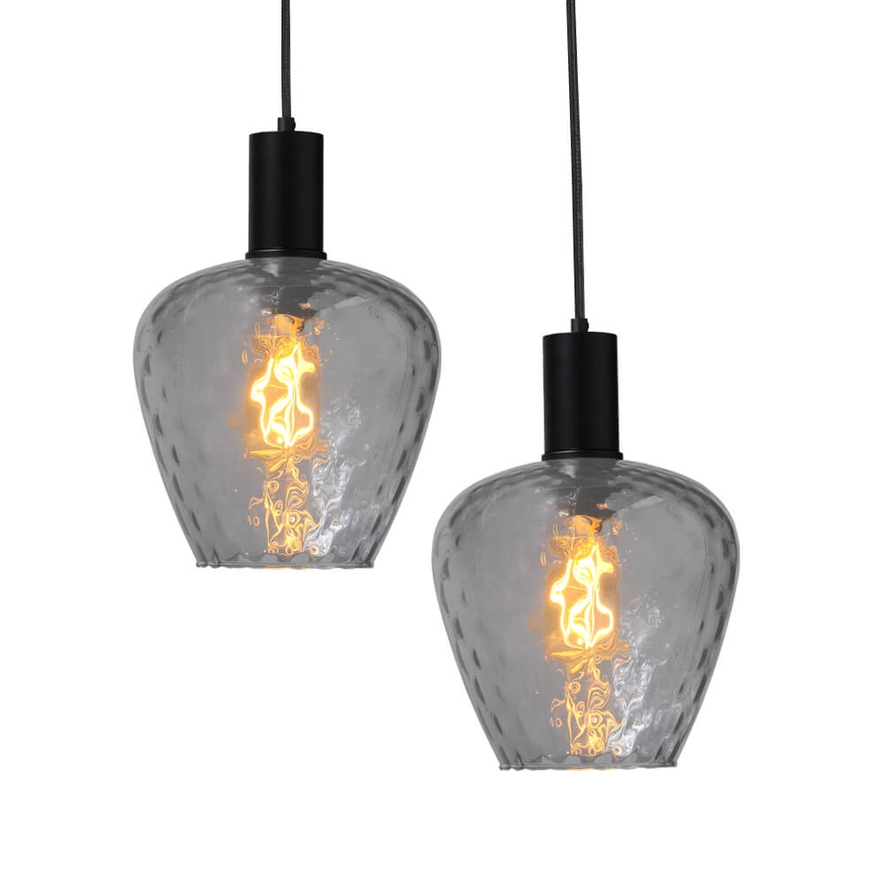 6-lichts hanglamp - zwart - Porto met Diamond smoke glazen Masterlight 8718121270494
