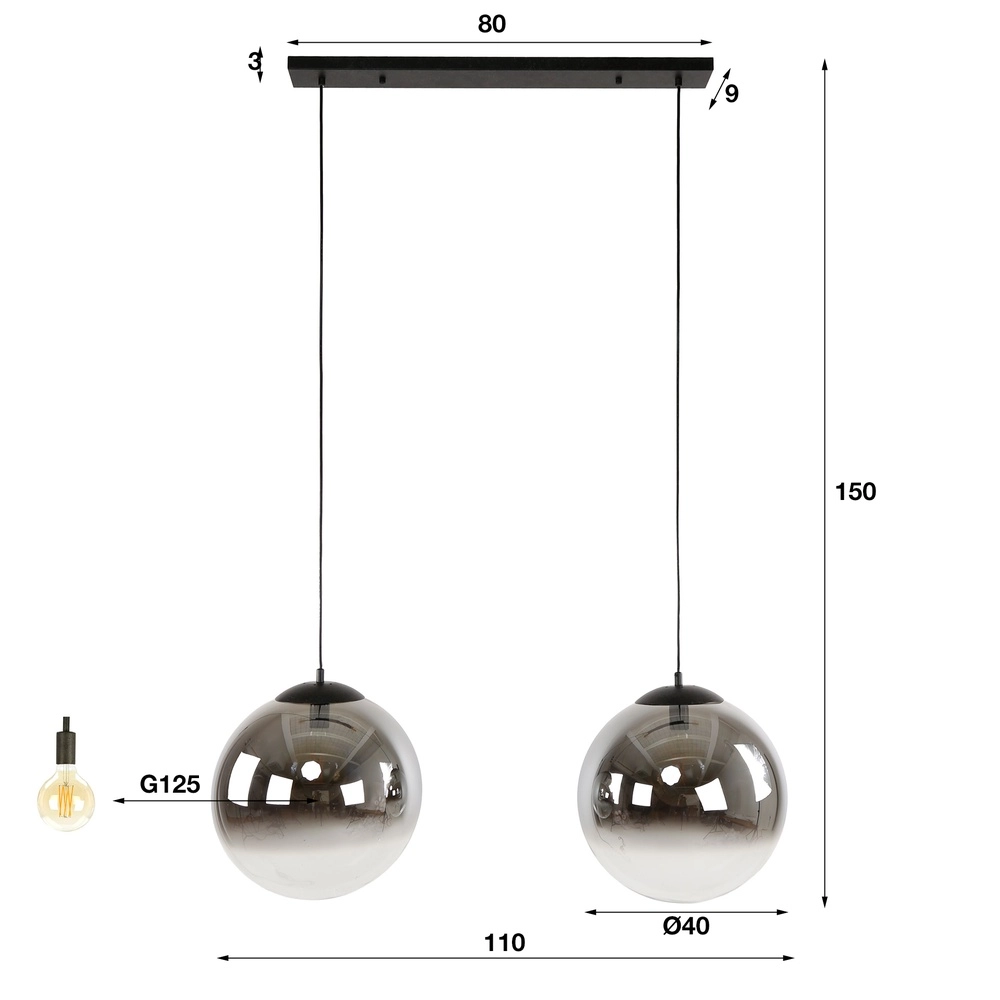 2L hanglamp Bubble met zilver fading glas Lyora 8716803511224