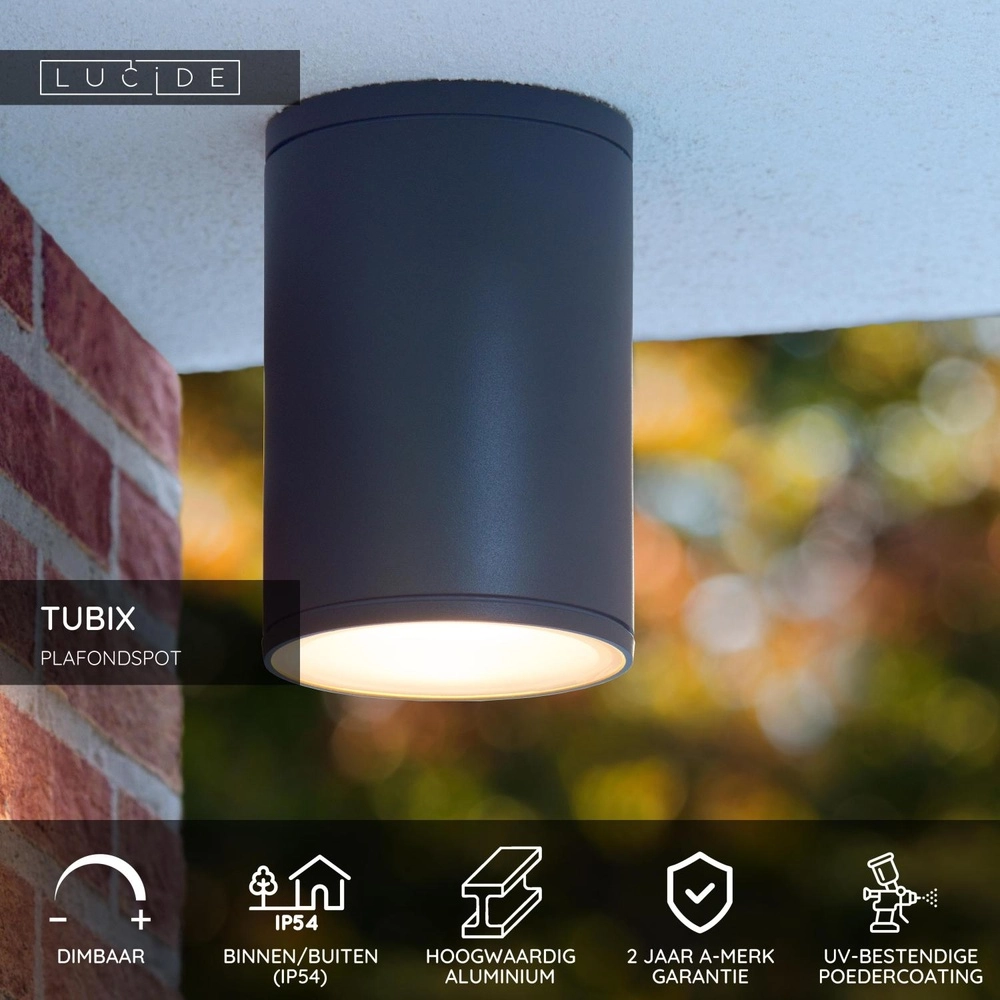 Plafondspot Tubix IP54 zwart Lucide 5411212271204
