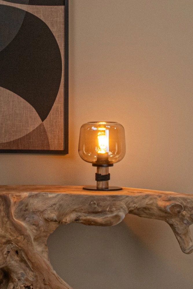 Tafellamp Ilona zwart met amber glas Lucide 5411212452696