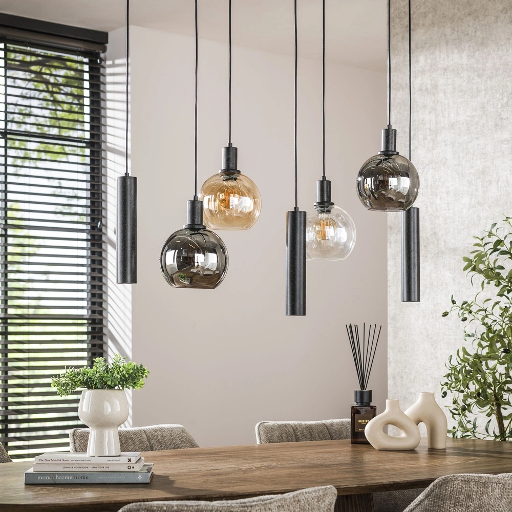 Eettafel hanglamp Sfera met glazen bollen en pendels Lyora 8716803512382