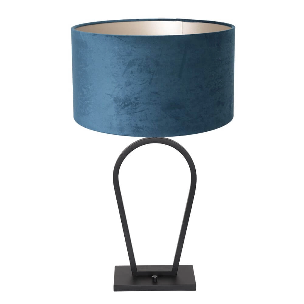 Zwarte schemerlamp Stang met blauwe velours kap