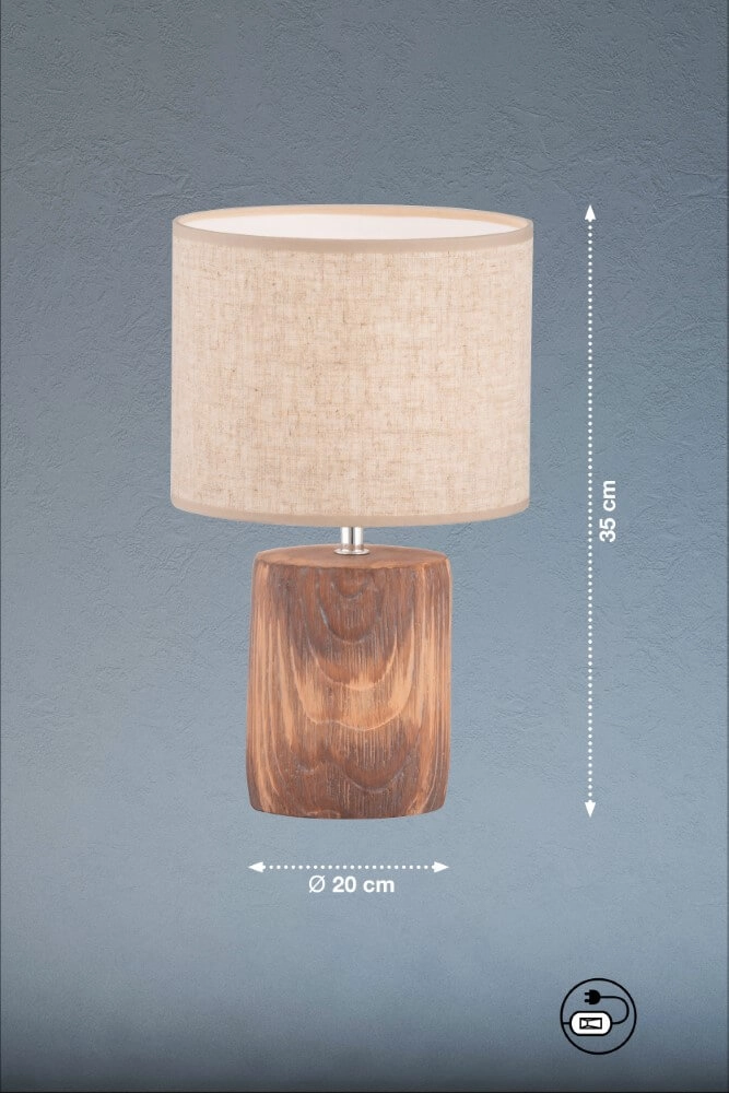 Houten schemerlamp Malik met zandkleur kap Fischer & Honsel 4003694505864