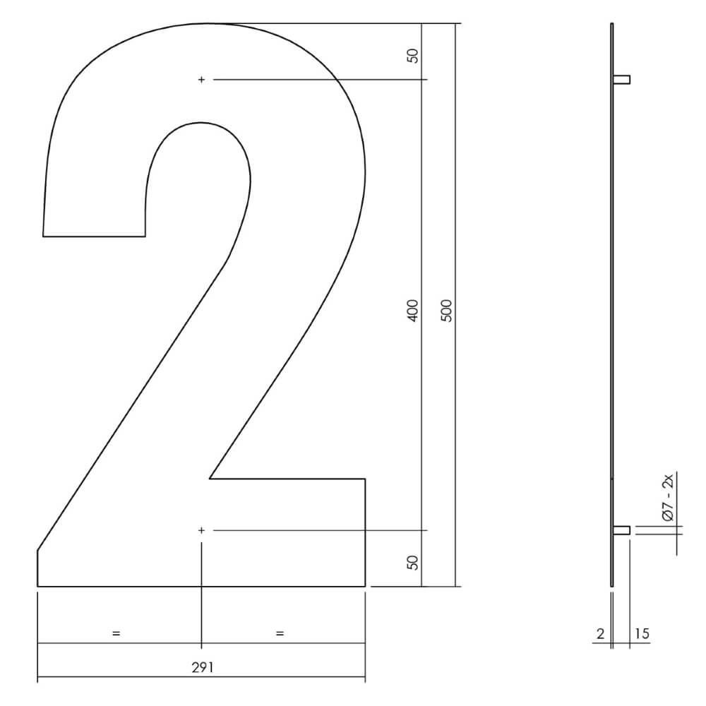 Huisnummer 2 XXL Numbra 50cm RVS Intersteel 8714186503195