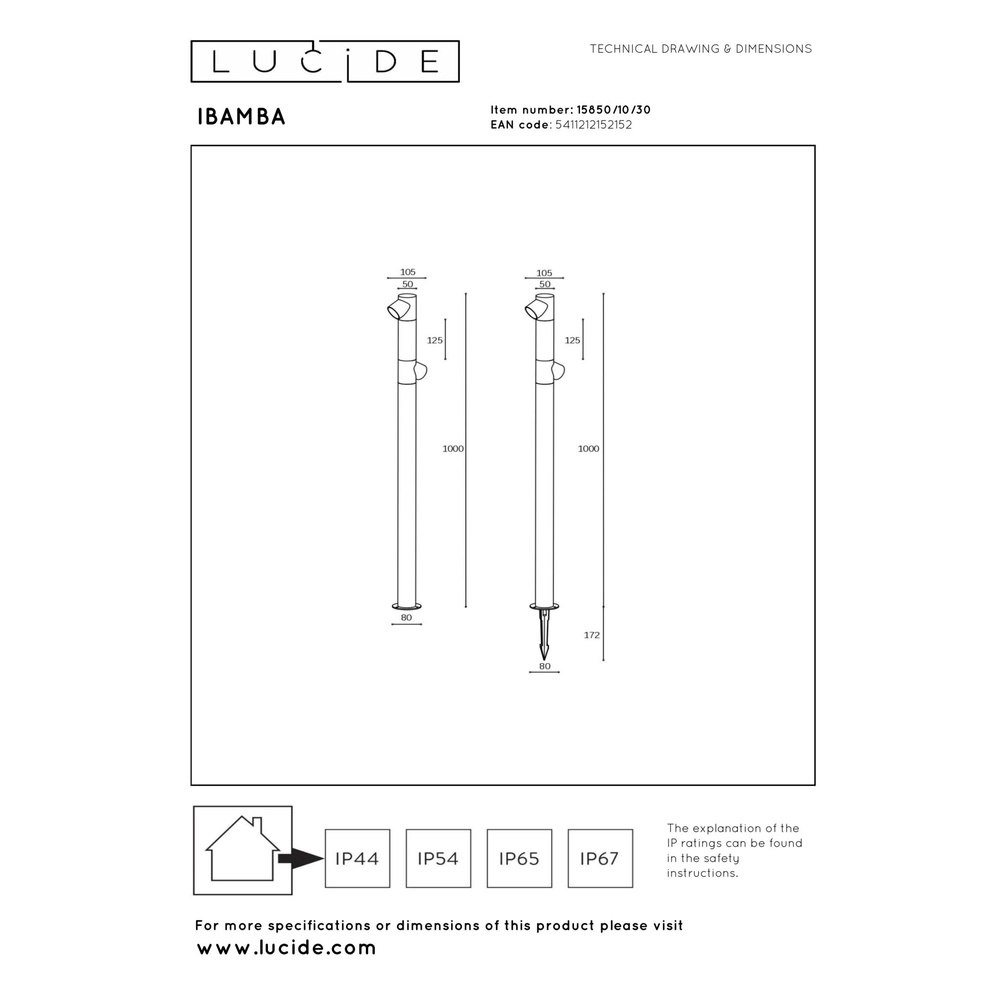 Padverlichting Ibamba dubbel zwart Lucide 5411212152152