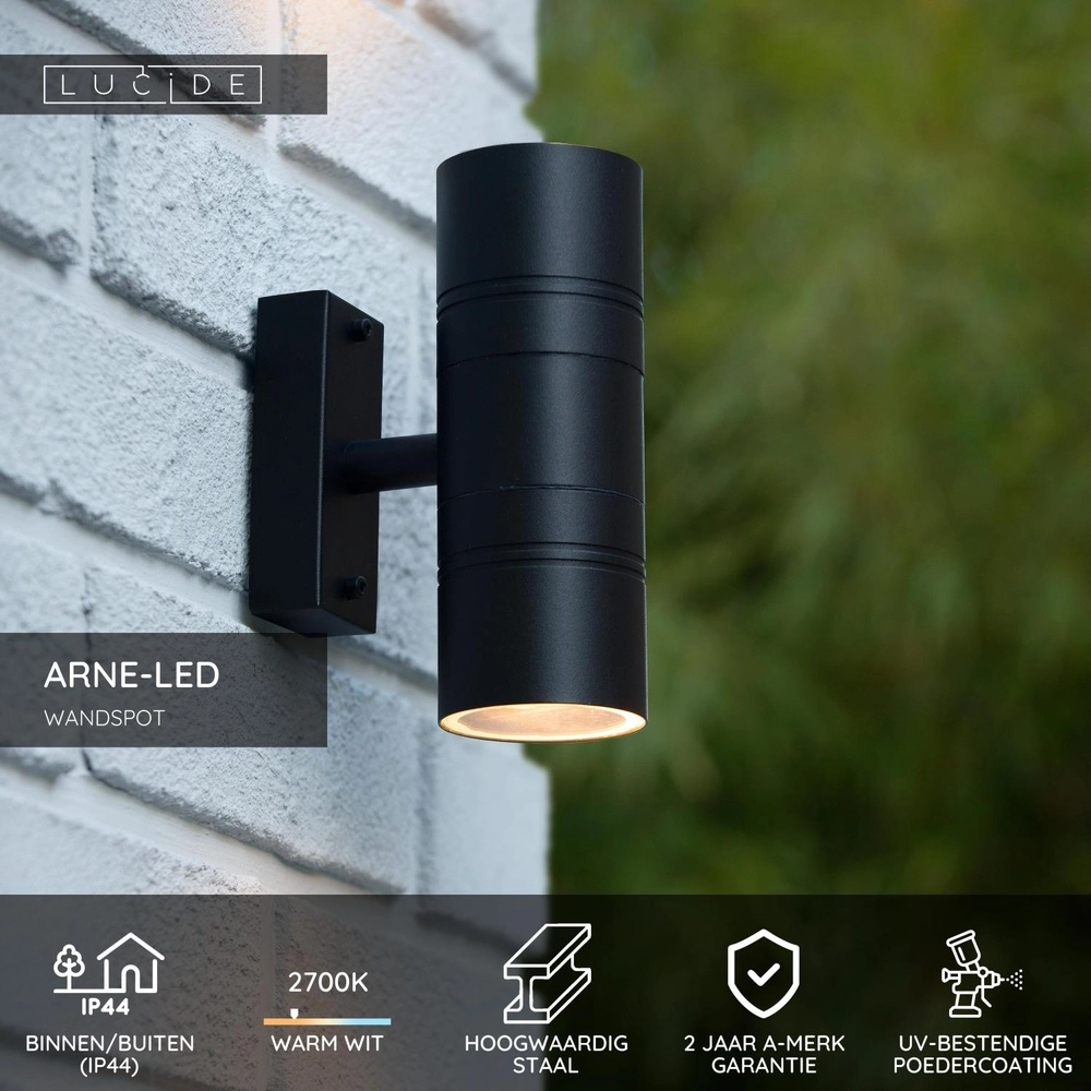 Wandspot Arne-Led up en down zwart Lucide 5411212143907