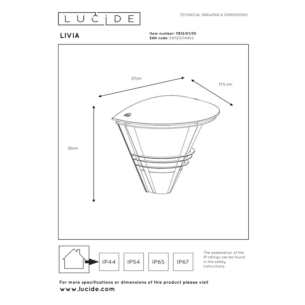 Design wandlamp Livia zwart Lucide 5411212114402