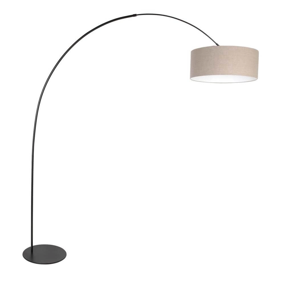 Vloerlamp Curve zwart met grof grijze kap Ø 50cm