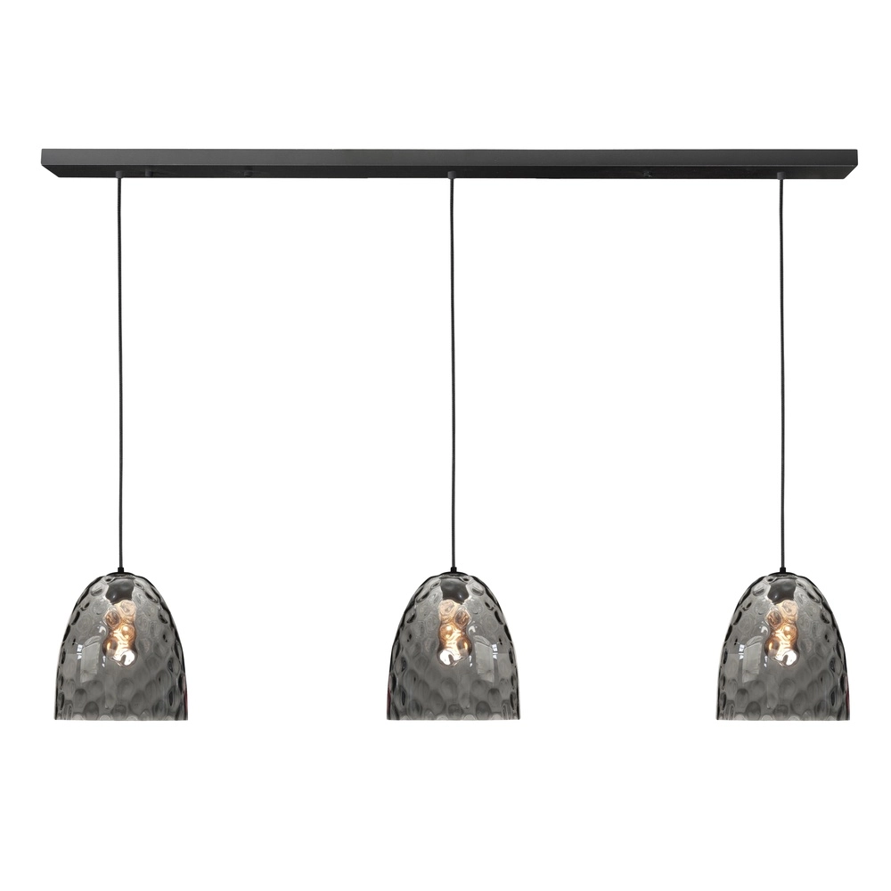 3-lichts hanglamp Fantasy zwart met bruin glas recht