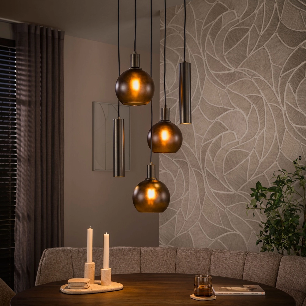 Design hanglamp Sfera 5-lichts sienna bruin met frosted glas