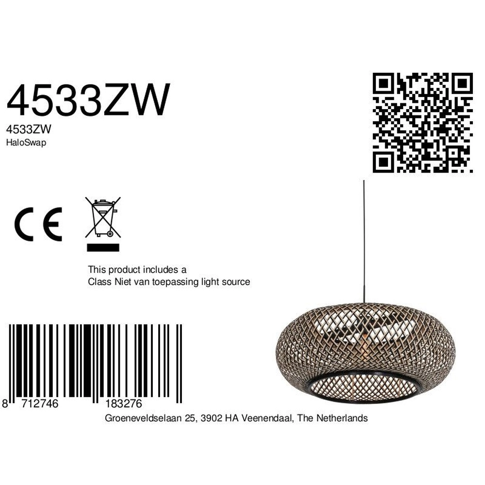 Hanglamp HaloSwap Ø 60cm zwart en rotan Steinhauer 8712746183276