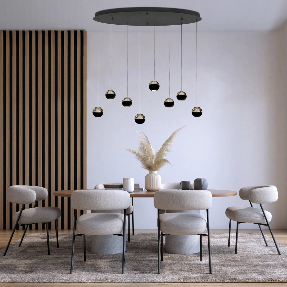 Ovale hanglamp Belluno 8-lichts led - zwart Steinhauer 8712746184006