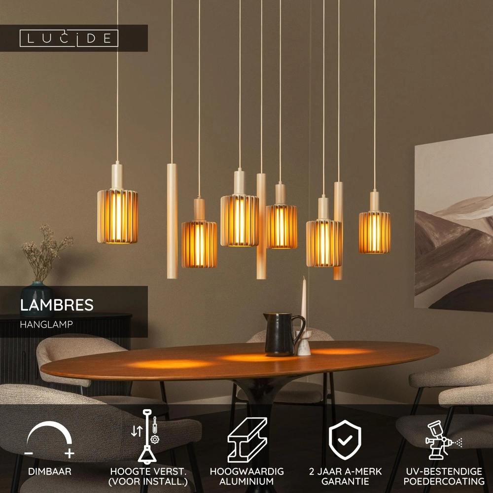 9-lichts hanglamp Lambres taupe Lucide 5411212452993