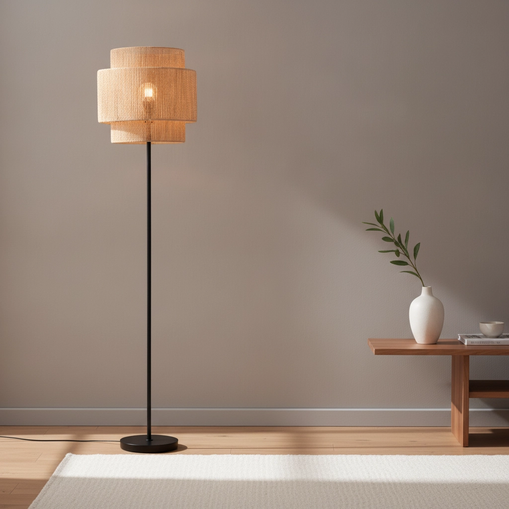 Vloerlamp Lito zwart en rotan