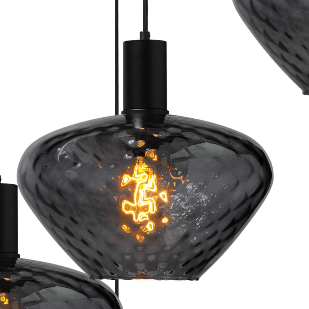 5-lichts vide hanglamp - zwart - Porto met Blossom smoke glazen Masterlight 8718121271088