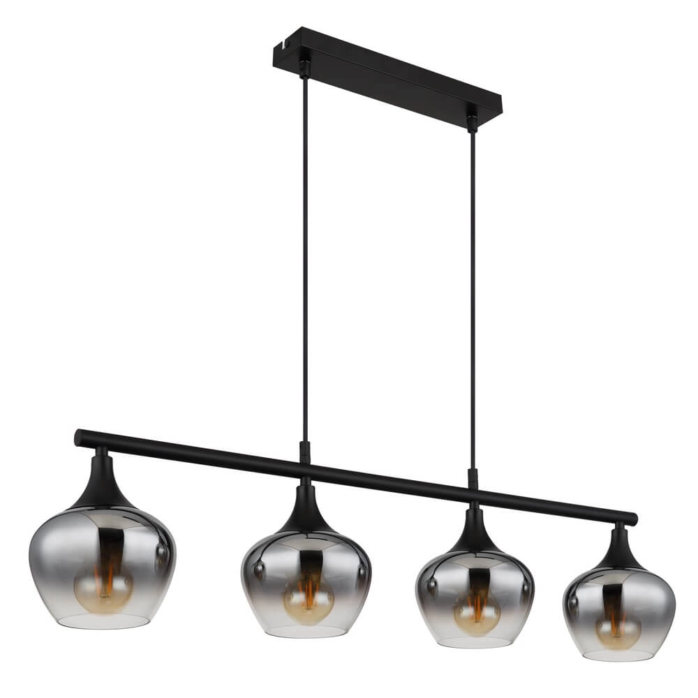 4-lichts hanglamp Maxy zwart met smoke glas Globo 9007371471188