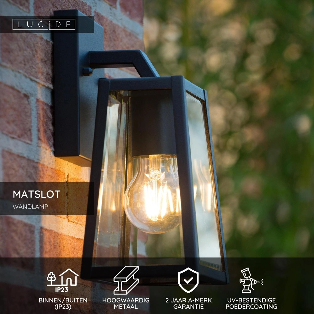 Zwarte wandlamp Matslot design Lucide 5411212290397