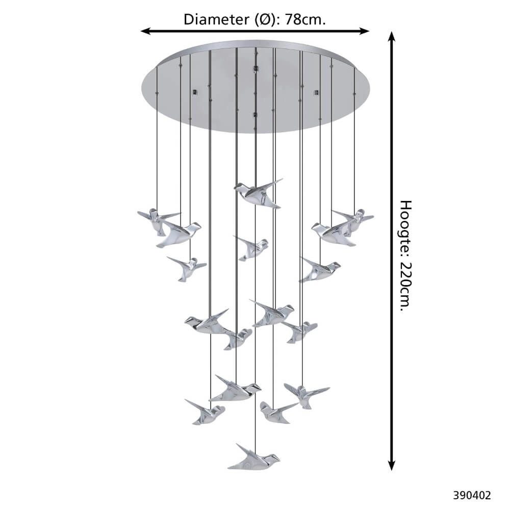 17-lichts hanglamp Paratebueno 1 chroom rond Stars of Light 9008606292233