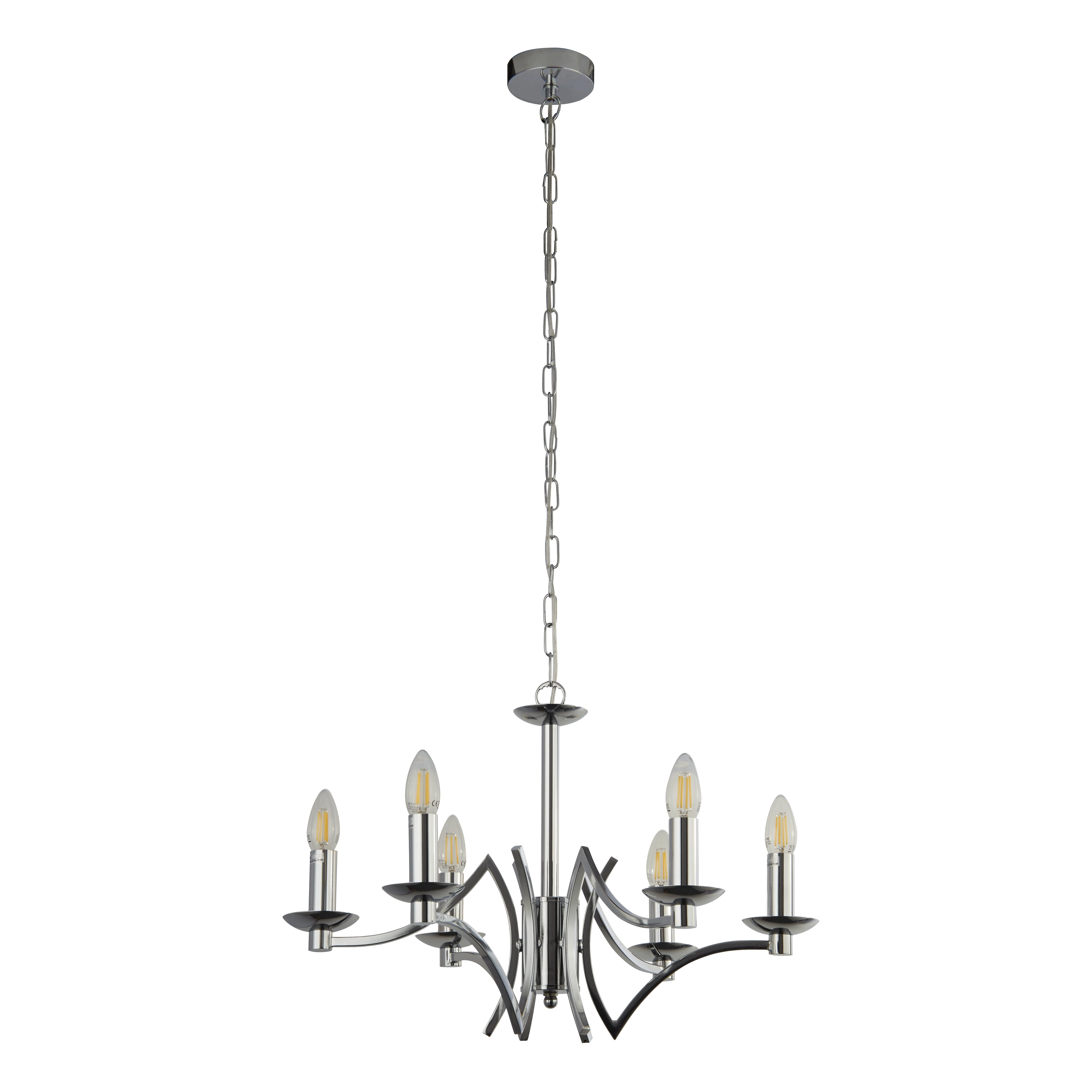 6-lichts kroonluchter Ascot grijs met chroom 6-lichts kroonluchter Ascot grijs met chroom
