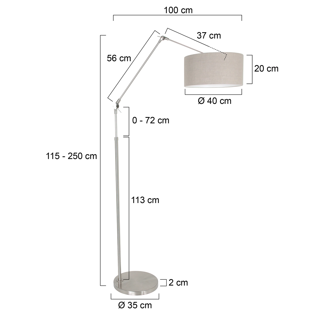 Vloer Leeslamp Prestige Chic RVS met 40cm taupe lampenkap Steinhauer 8712746145717