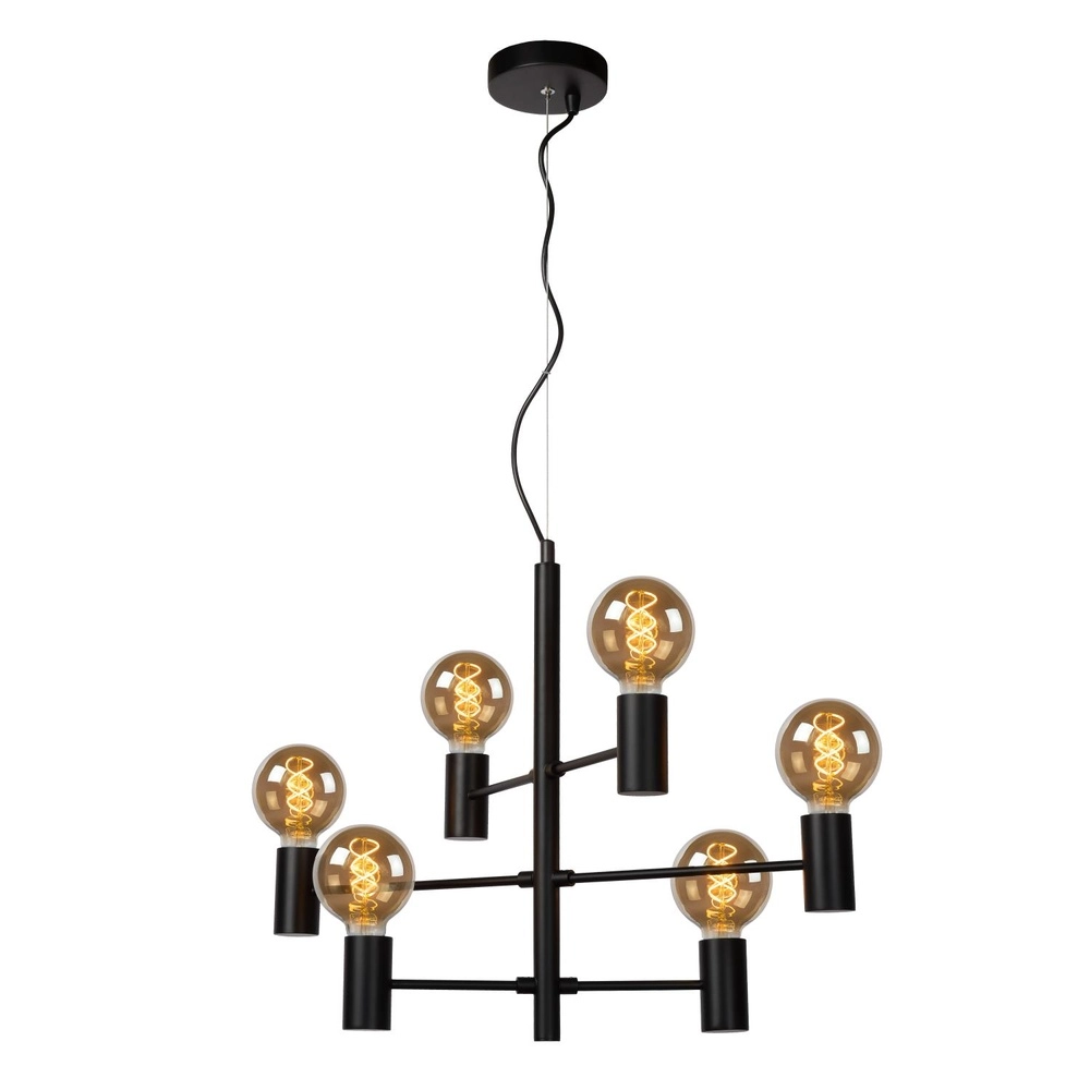 Hanglamp Leanne 6-lichts zwart Lucide 5411212211095
