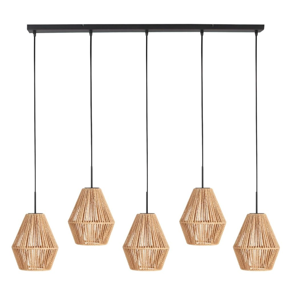 Hanglamp 5-lichts recht Ropex met rotan kappen Steinhauer 8712746183252