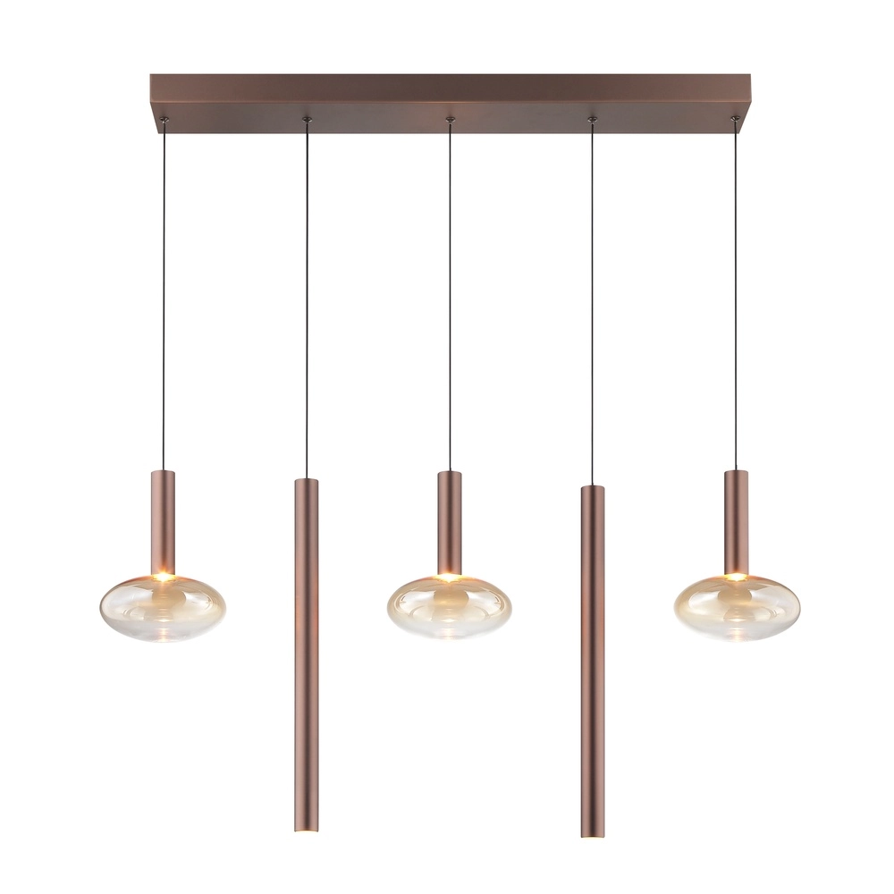 Hanglamp Veridian koffie bruin met amber glas Brilliant 4004353477942