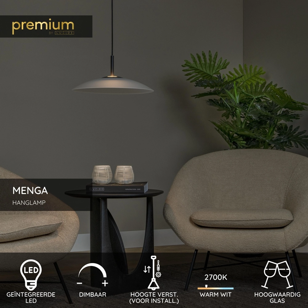 Strakke hanglamp Menga Ø 40cm wit glas Premium by Lucide 5411212251183