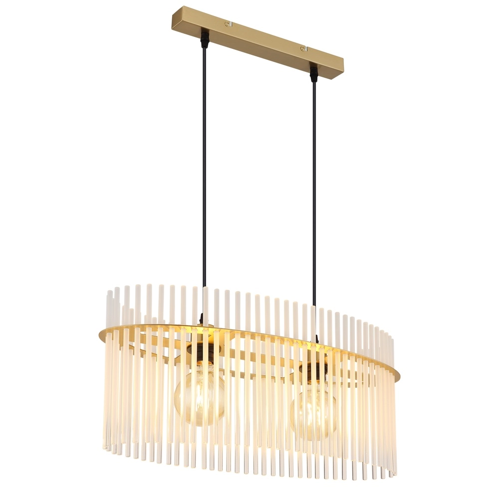 Hanglamp Gorley goud met witte glas staafjes