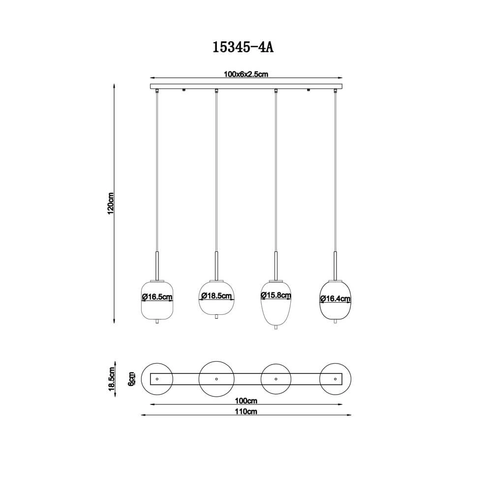 Hanglamp Blacky amber en smoke glas 4-lichts Globo 9007371431717