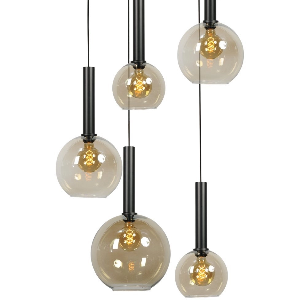 Zwarte hanglamp Bella 5-lichts met glasbollen Masterlight 8718121255798
