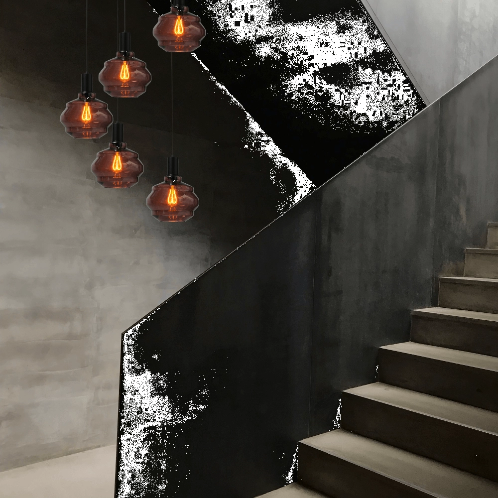 5-lichts vide hanglamp - zwart - Porto met Ball red glazen - Ø 24cm Masterlight 8718121270999