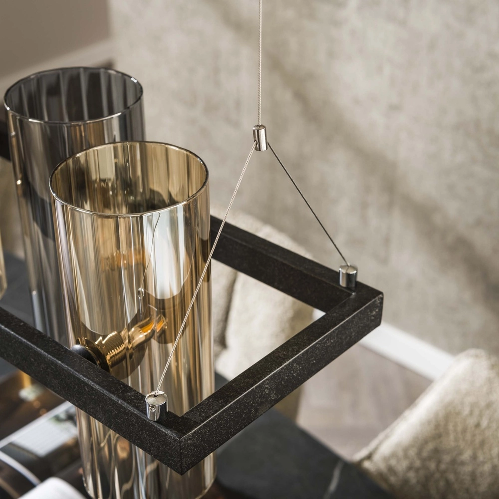 Hanglamp Cylinder 130cm - smoke en amber glas Lyora 8716803512443