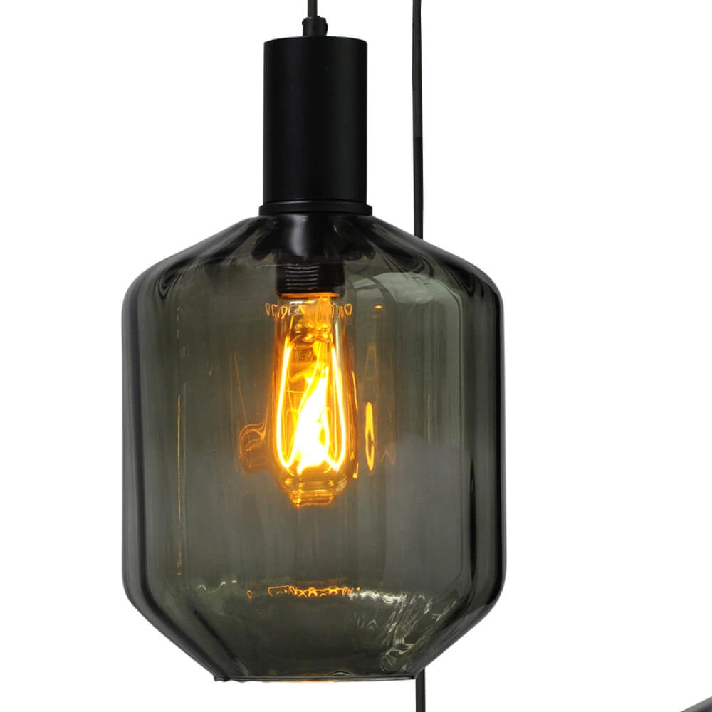 3-lichts vide hanglamp - zwart - Porto met Jagger green glazen Masterlight 8718121270852