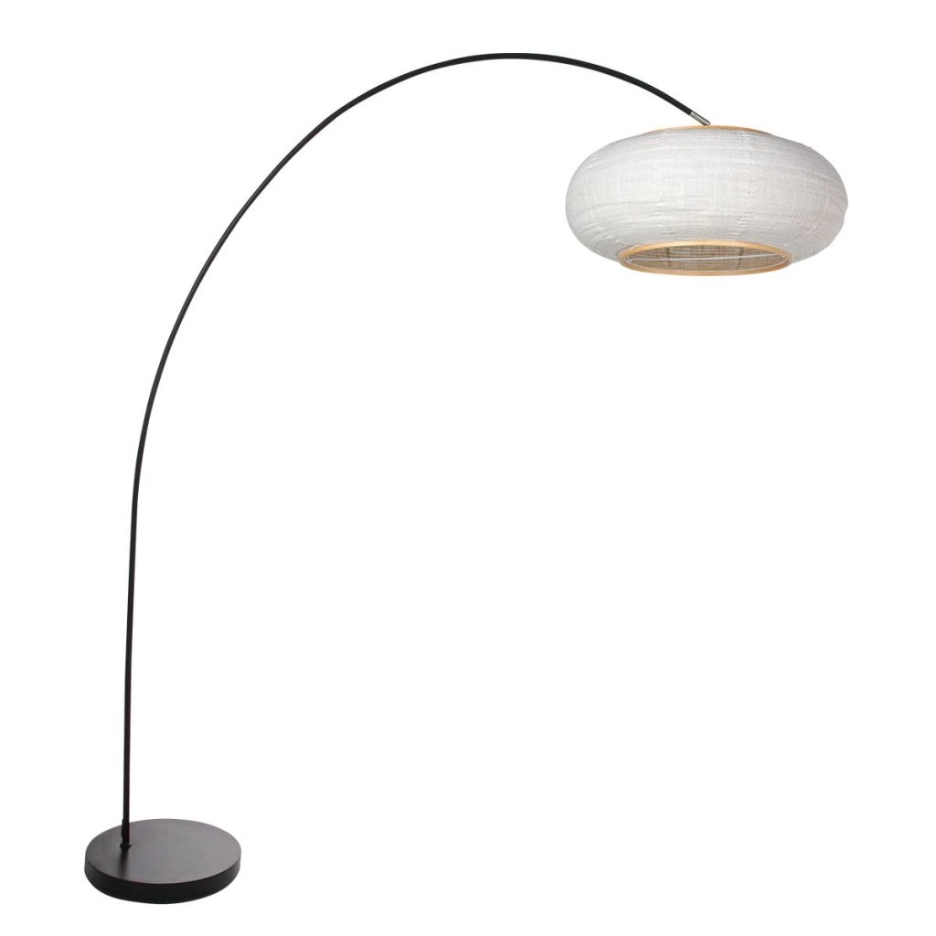Zwarte booglamp Solva met witte kap Ø35cm