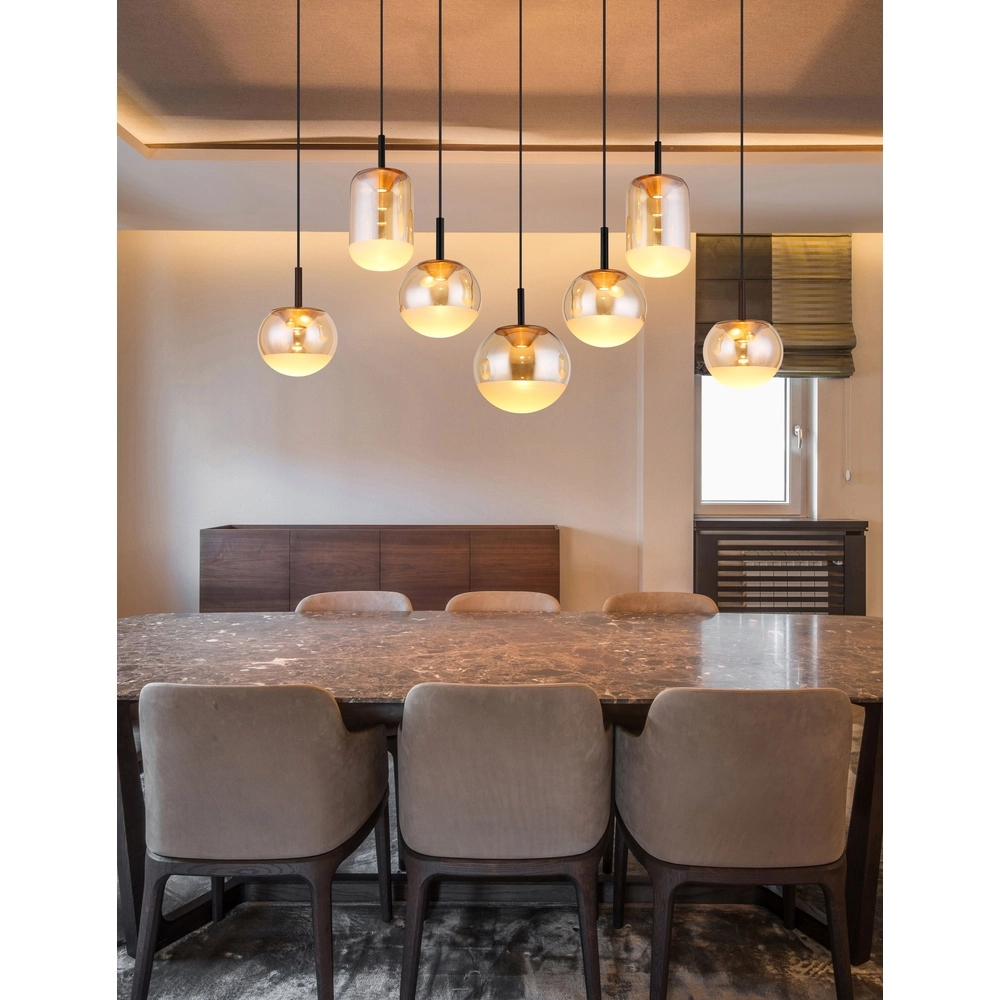 Design hanglamp Severin 7-lichts zwart met amber glas Globo 9007371540945
