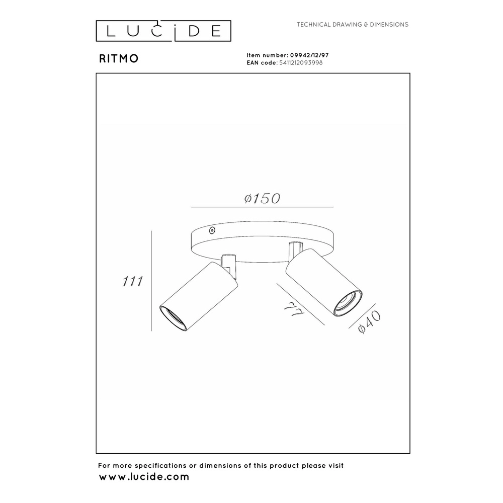 Plafondspot Ritmo mini GU10 2-lichts koffie bruin Lucide 5411212093998