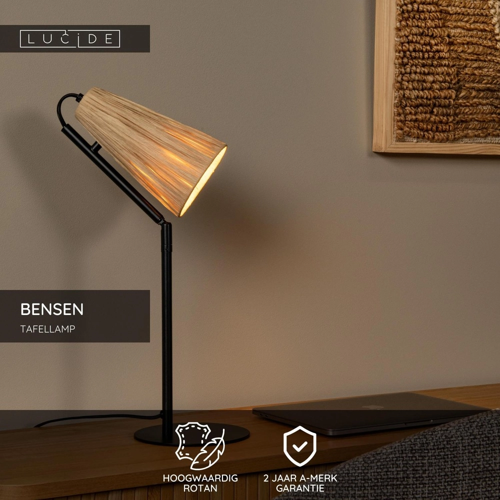 Unieke tafellamp Bensen hout Lucide 5411212051646