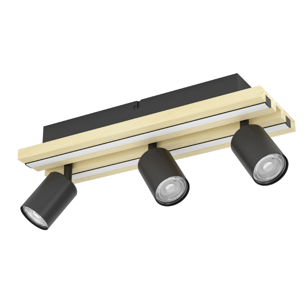 Plafondlamp 3-lichts Gesteira zwart met hout