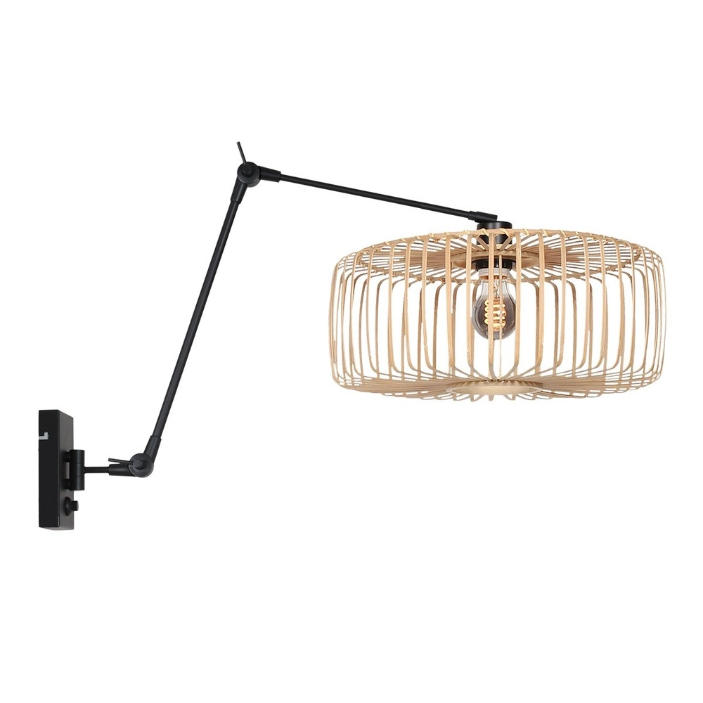 Muurlamp Prestige Chic zwart en rotan kap Steinhauer 8712746183689